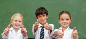 Thumbs up school children