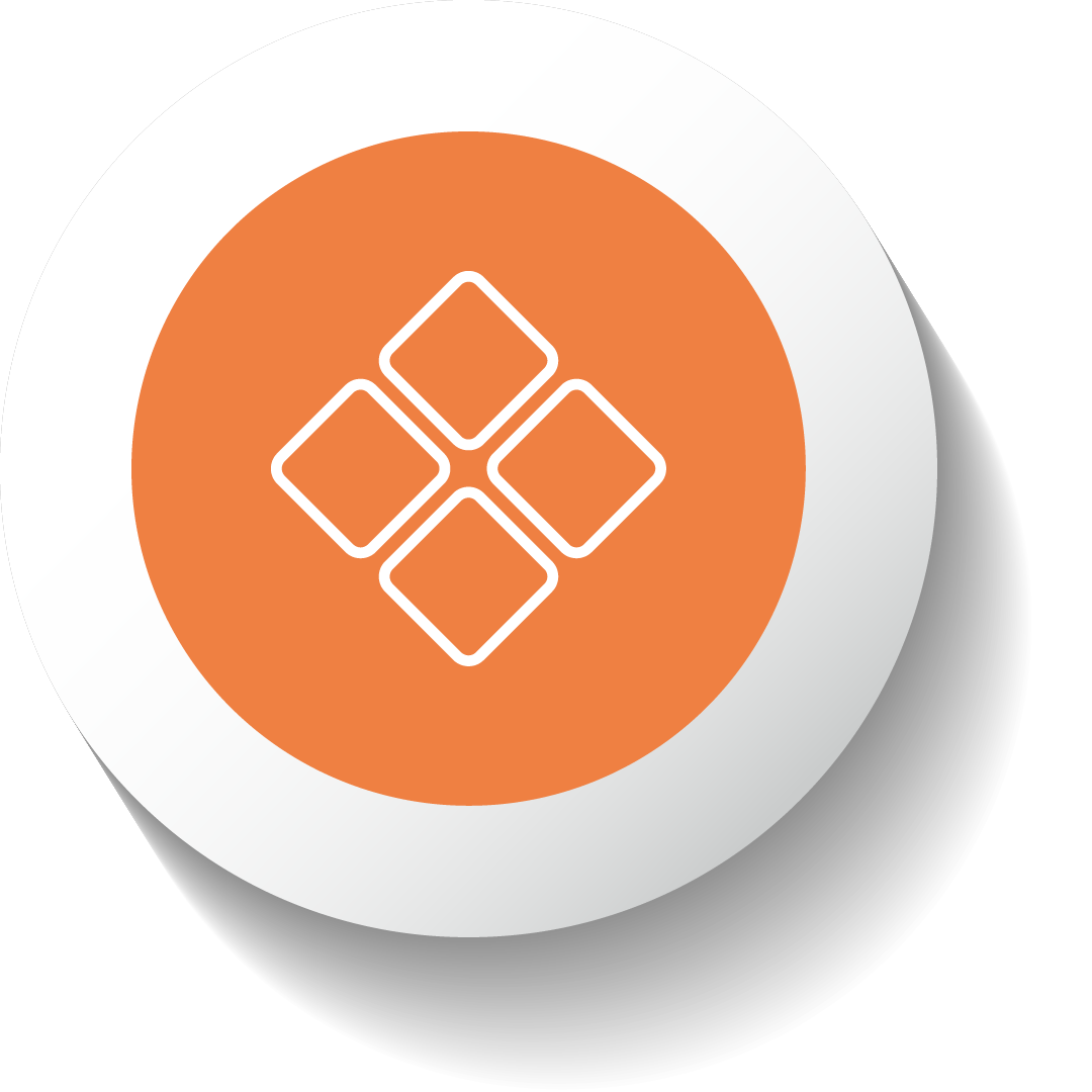 An orange circle with a white icon. The icon is of 4 squares