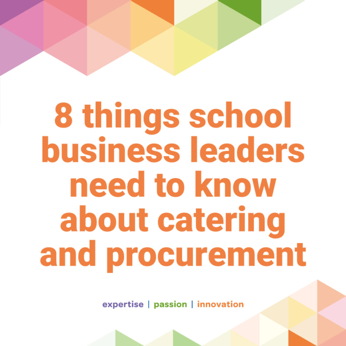 Graphic in Litmus Partnership colours with the text reading "8 things school business leaders need to know about catering and procurement"